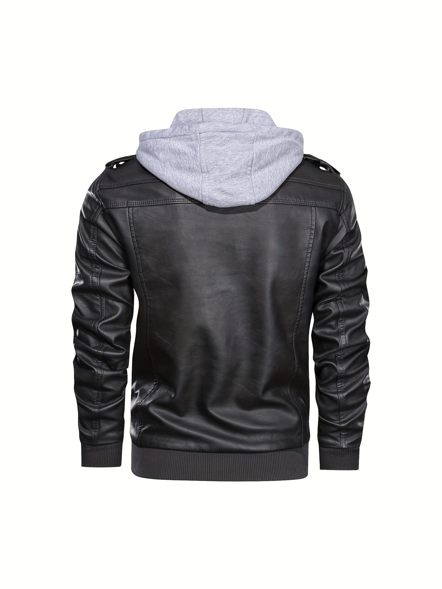 Sophie Store Sleek and Stylish: Men's PU Hooded Biker Jacket with Multi Pockets, Your Perfect Casual Faux Leather Coat