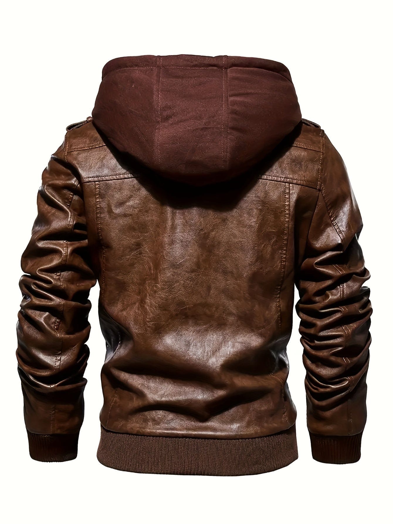 Sophie Store Sleek and Stylish: Men's PU Hooded Biker Jacket with Multi Pockets, Your Perfect Casual Faux Leather Coat