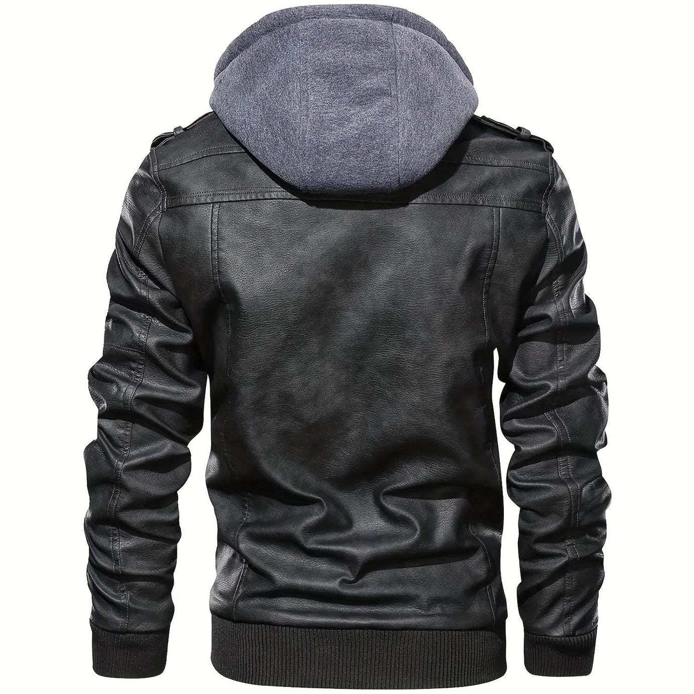 Sophie Store Sleek and Stylish: Men's PU Hooded Biker Jacket with Multi Pockets, Your Perfect Casual Faux Leather Coat