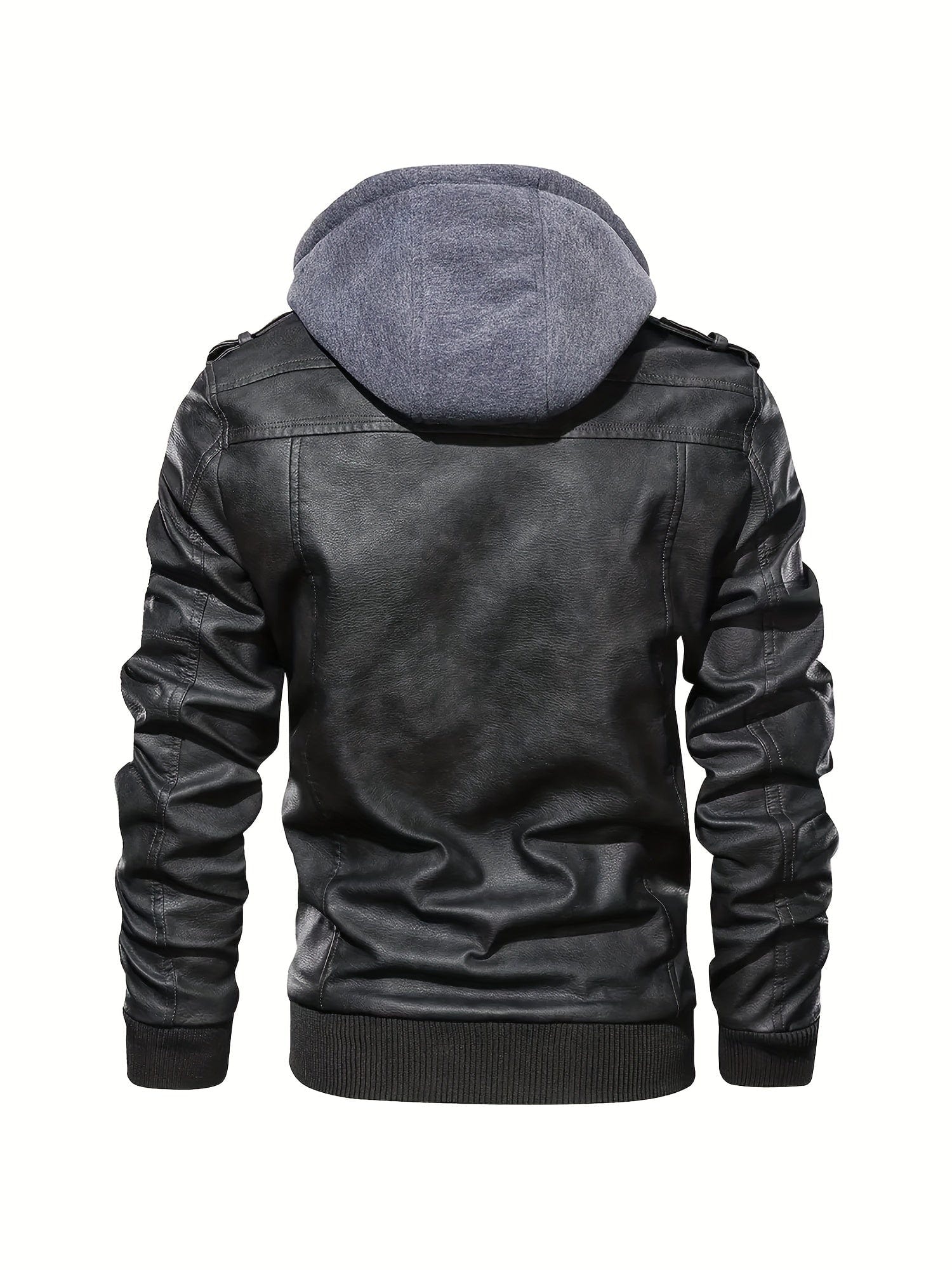 Sophie Store Sleek and Stylish: Men's PU Hooded Biker Jacket with Multi Pockets, Your Perfect Casual Faux Leather Coat