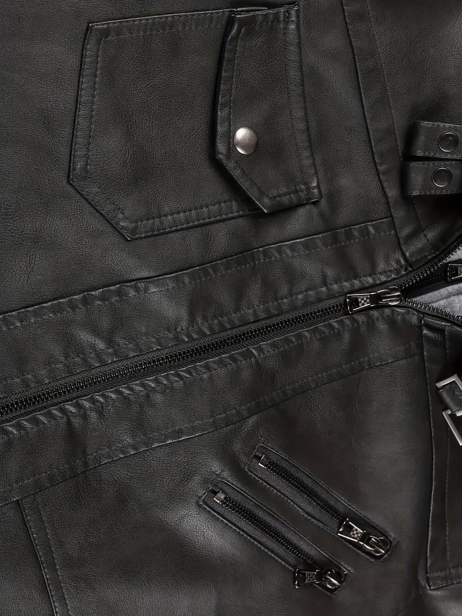 Sophie Store Sleek and Stylish: Men's PU Hooded Biker Jacket with Multi Pockets, Your Perfect Casual Faux Leather Coat