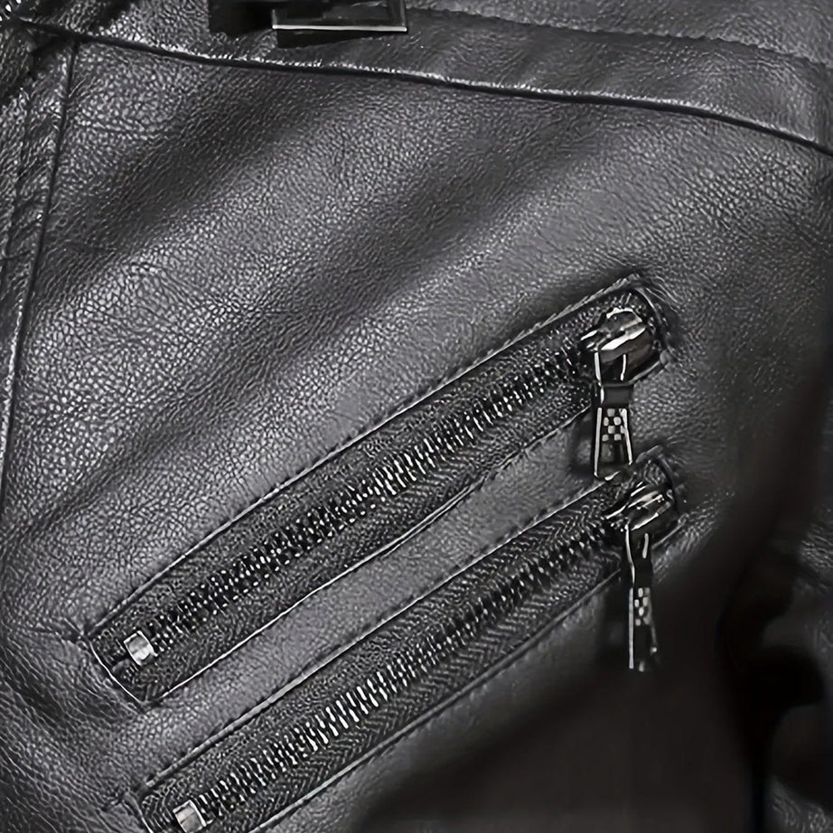 Sophie Store Sleek and Stylish: Men's PU Hooded Biker Jacket with Multi Pockets, Your Perfect Casual Faux Leather Coat