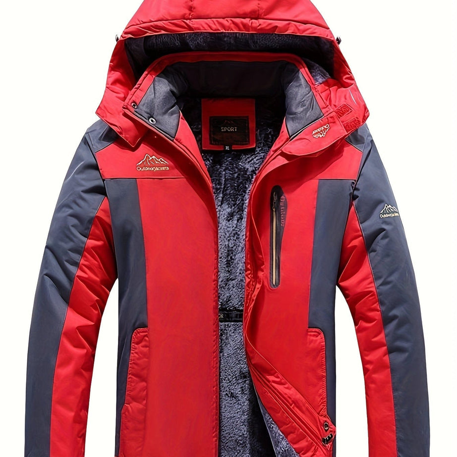 Sophie Store Stay Cozy and Stylish Outdoors: Men's Hooded Waterproof Jacket with Pockets, Perfect for Hiking and Outdoor Adventures