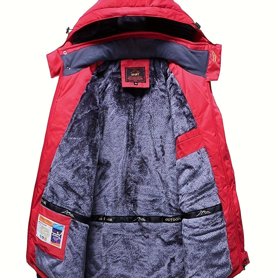 Sophie Store Stay Cozy and Stylish Outdoors: Men's Hooded Waterproof Jacket with Pockets, Perfect for Hiking and Outdoor Adventures