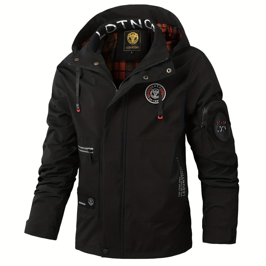 Sophie Store Stylish and Weather-Ready: Men's Waterproof Hooded Windbreaker with Plaid Lining for Spring and Fall Adventures