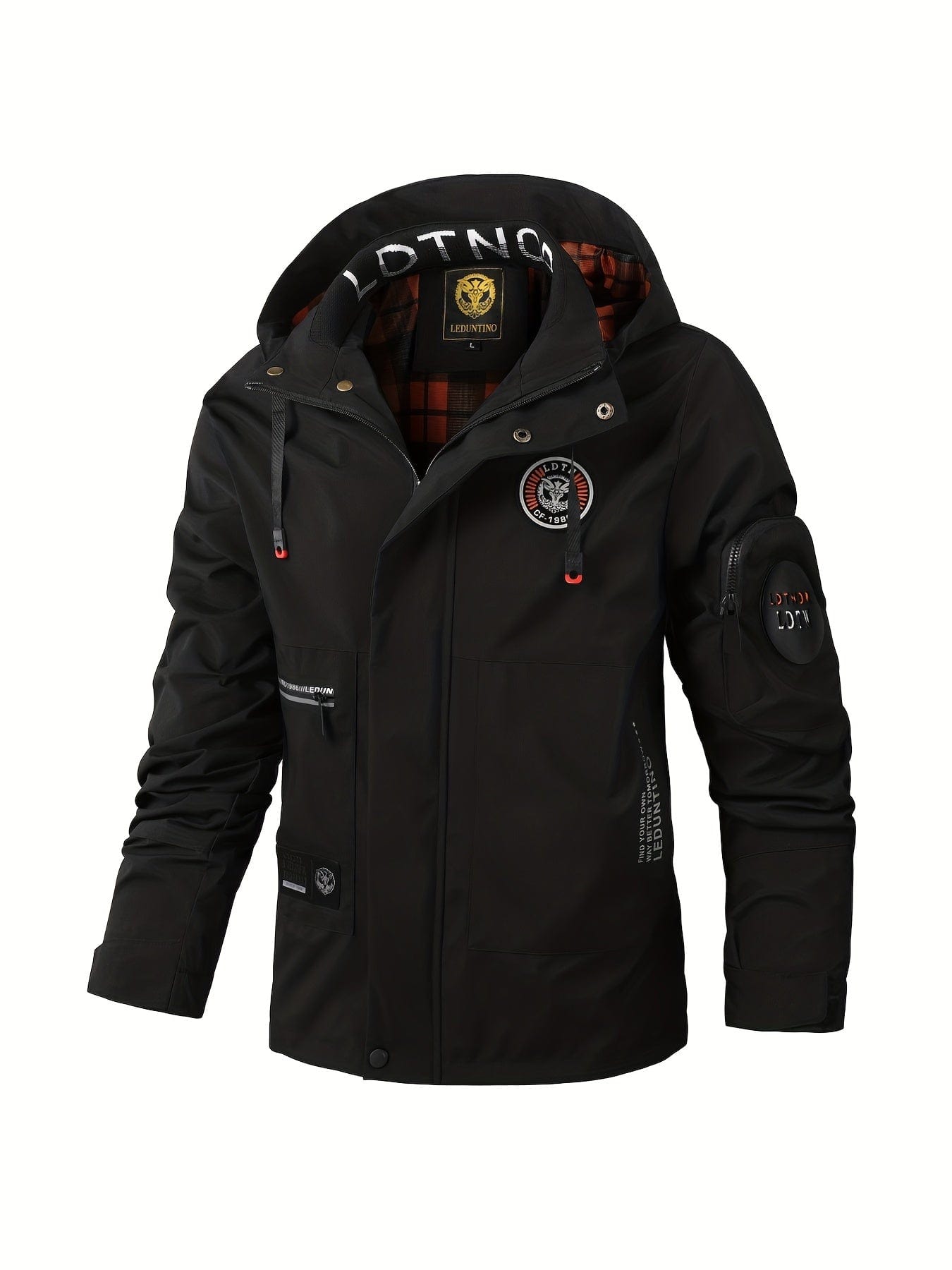 Sophie Store Stylish and Weather-Ready: Men's Waterproof Hooded Windbreaker with Plaid Lining for Spring and Fall Adventures