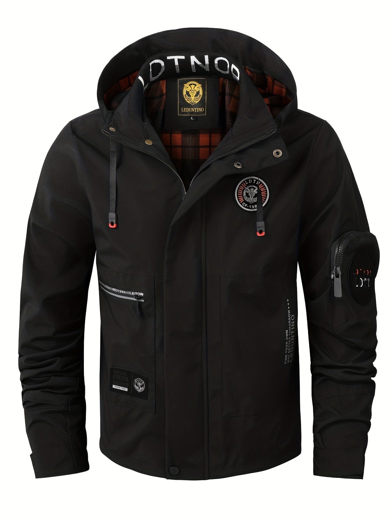 Sophie Store Stylish and Weather-Ready: Men's Waterproof Hooded Windbreaker with Plaid Lining for Spring and Fall Adventures