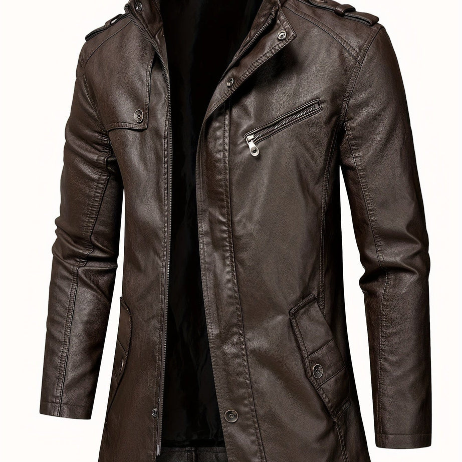 Sophie Store Timeless Elegance: Men's Vintage Style Fleece-Lined PU Jacket, the Perfect Casual Faux Leather Zip-Up