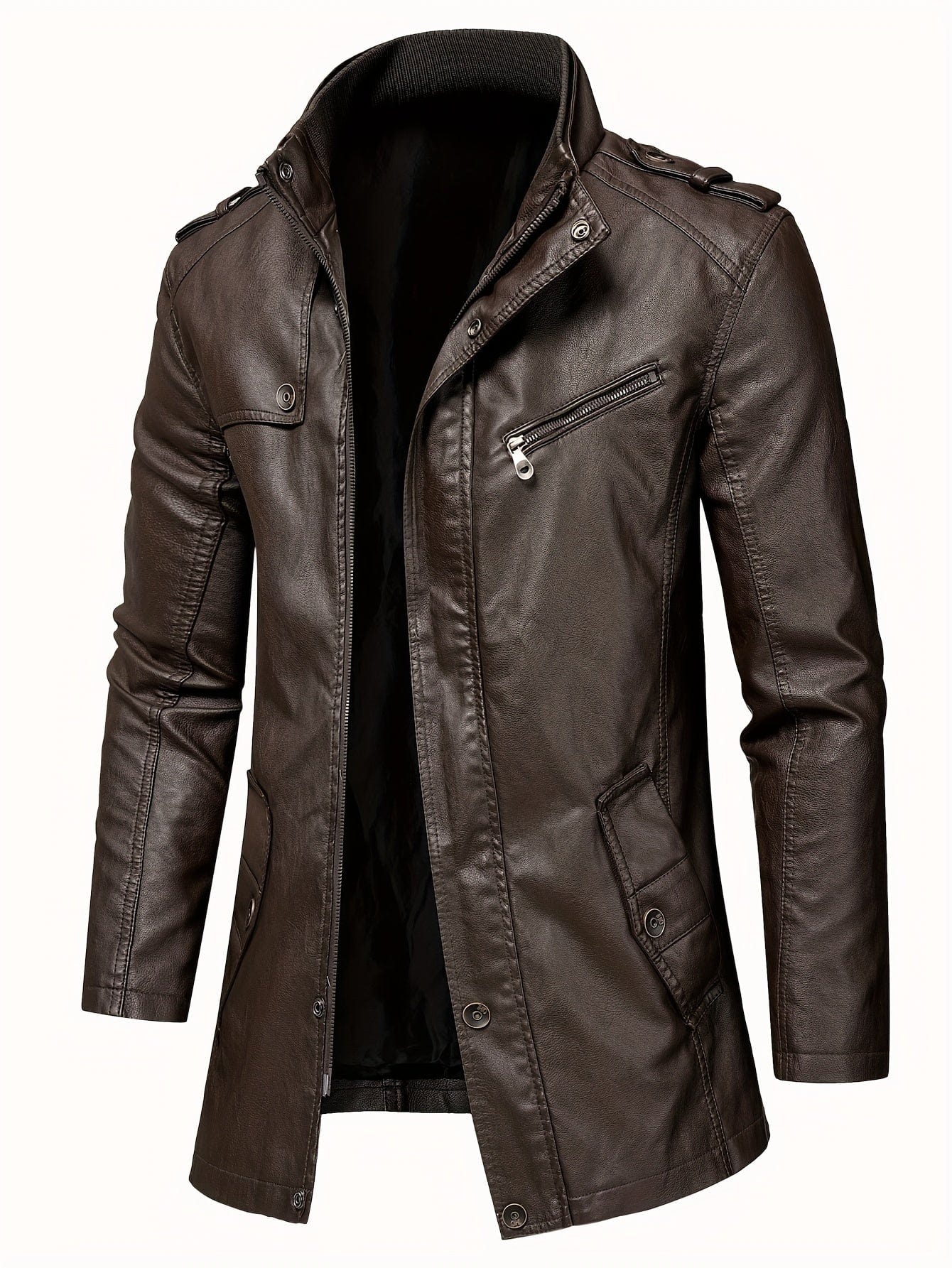 Sophie Store Timeless Elegance: Men's Vintage Style Fleece-Lined PU Jacket, the Perfect Casual Faux Leather Zip-Up