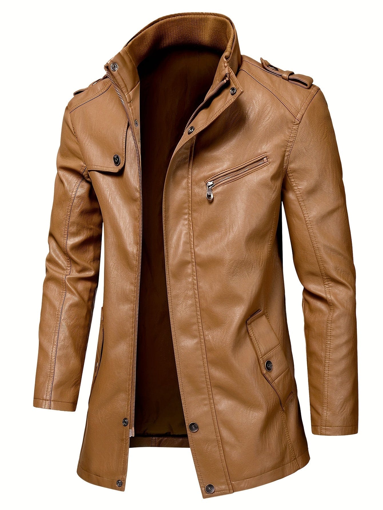 Sophie Store Timeless Elegance: Men's Vintage Style Fleece-Lined PU Jacket, the Perfect Casual Faux Leather Zip-Up