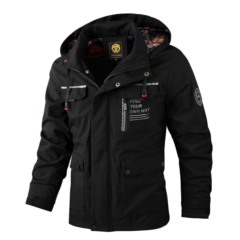 Sophie Store Ultimate Spring and Fall Companion: Men's Waterproof Zip-Up Jacket with Sleeve Pocket and Drawstring Hood