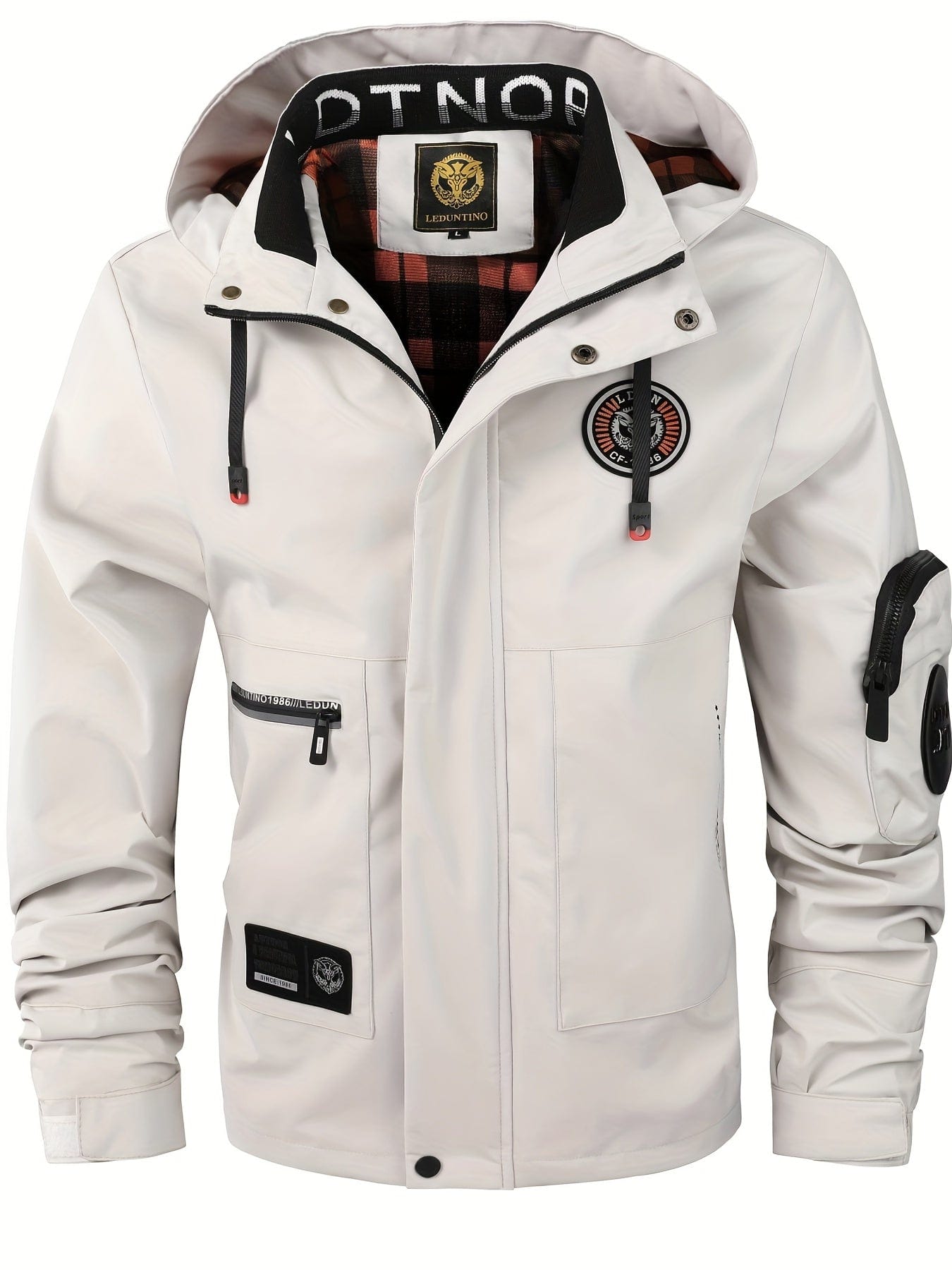 Sophie Store Ultimate Spring and Fall Companion: Men's Waterproof Zip-Up Jacket with Sleeve Pocket and Drawstring Hood