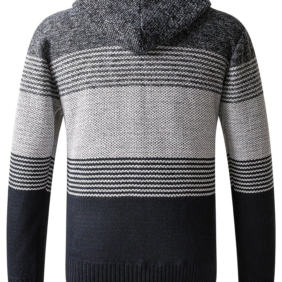 Sophie Store Warm Fleece Hooded Jacket, Men's Casual Stretch Knit Cardigan Winter Jacket