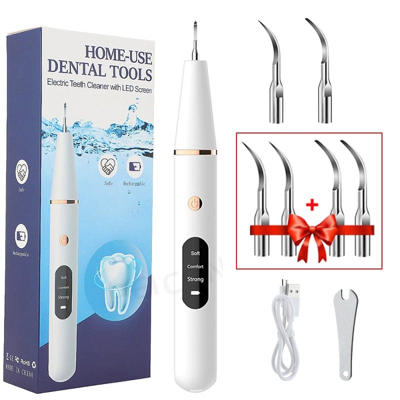 Sophie Store White add 4 tips Ultrasonic Dental Scaler For Teeth Tartar Stain Tooth Calculus Remover Electric Sonic Teeth Plaque Cleaner Dental Stone Removal