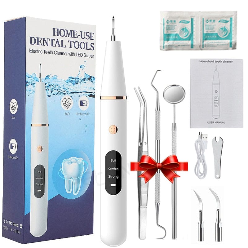 Sophie Store White Kit Ultrasonic Dental Scaler For Teeth Tartar Stain Tooth Calculus Remover Electric Sonic Teeth Plaque Cleaner Dental Stone Removal