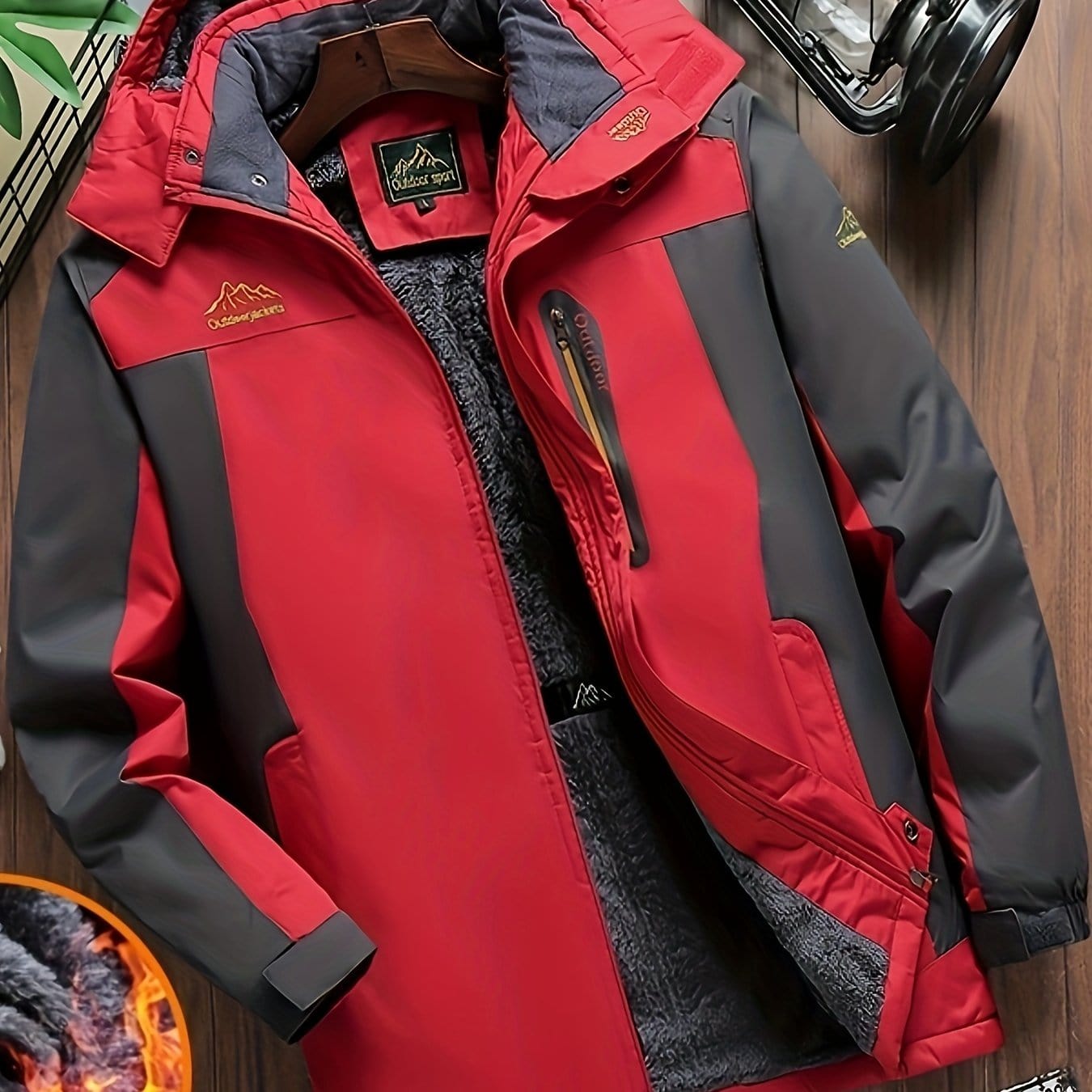 Sophie Store XS(34) / Red Men's Casual Hooded Jacket With Pocket, Zip Up Waterproof Thickened Warm Active Casual Comfy Trendy Coat For Outdoor Hiking