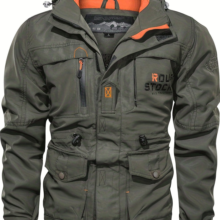 Sophie Store XXL(44) / Army Green Ready for Adventure: Men's Multi Pocket Hooded Windbreaker Jacket, Ideal for Fall and Winter Outdoor Activities