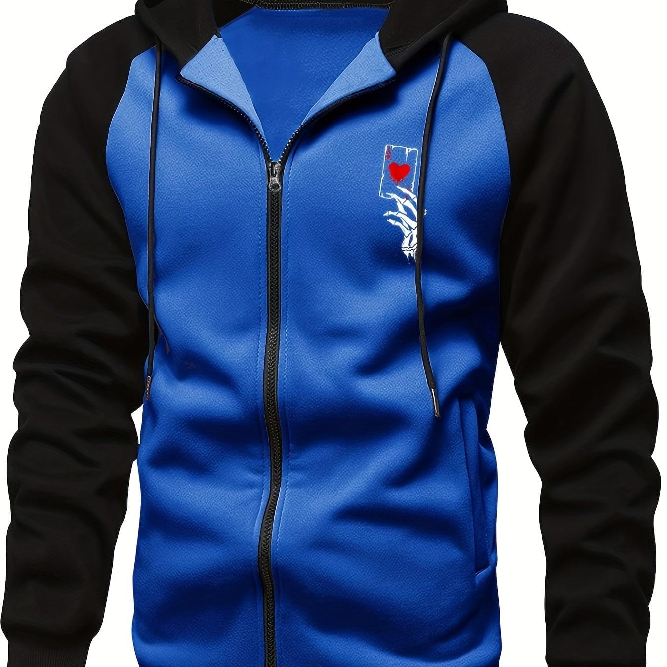 Sophie Store XXL(44) / Blue Deal of Style: Men's Color Block Poker Print Zip-Up Hooded Sweatshirt for Autumn and Spring