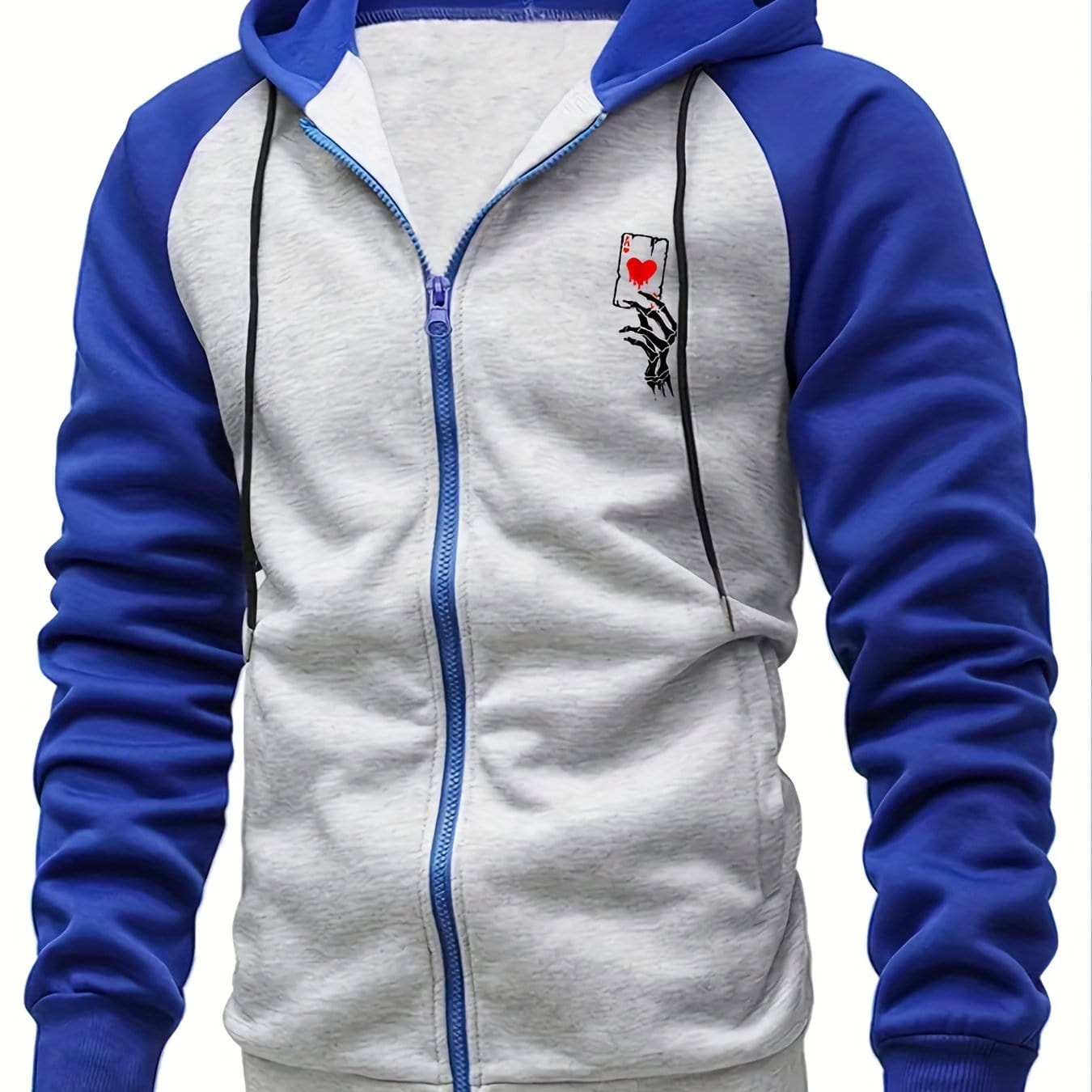 Sophie Store XXL(44) / Light Grey Deal of Style: Men's Color Block Poker Print Zip-Up Hooded Sweatshirt for Autumn and Spring