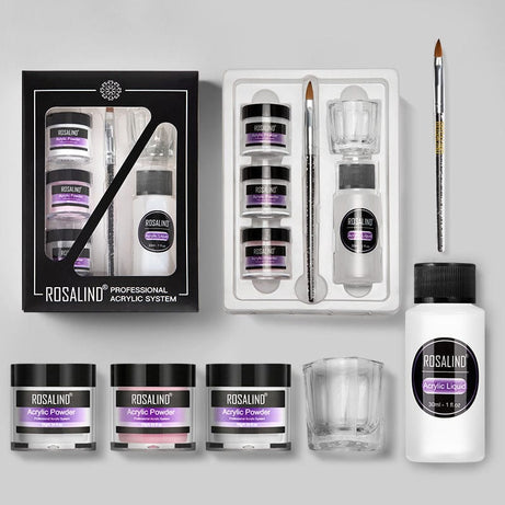 The Sophie Store womens 6pcs/set Nail Powder Acrylic System Kit Professional Nail Art Tool Set Contain Glass Cup Acrylic Liquid Extention Carving Manicure
