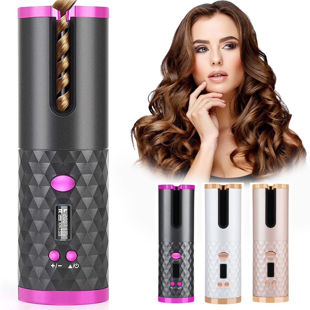 The Sophie Store womens Rechargeable Automatic Hair Curler Women Portable Hair Curling Iron LCD Display Ceramic Curly Rotating Curling Wave Styer