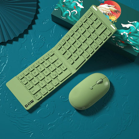 Trade Castle gadget Retro Green keyboard and mouse / USB New Style Folding Bluetooth Keyboard And Mouse Set Wireless Mute Portable Keyboard For Business And Travel