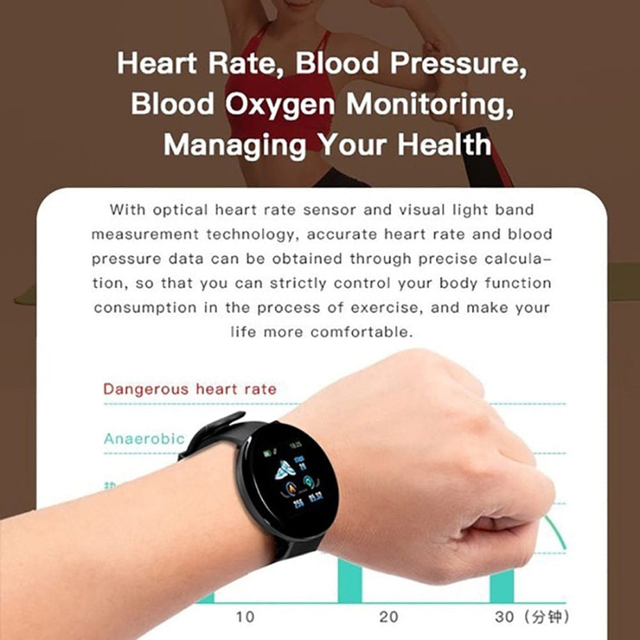 Trade Castle mens D18 Bluetooth Smart Watch, Men Women Blood Pressure Heart Rate Monitor Smart Watch, Pedometer Sport Tracker Smart Band For Android IOS