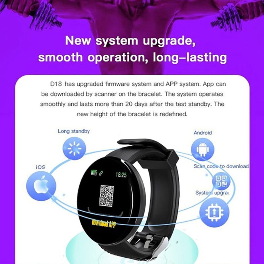 Trade Castle mens D18 Bluetooth Smart Watch, Men Women Blood Pressure Heart Rate Monitor Smart Watch, Pedometer Sport Tracker Smart Band For Android IOS