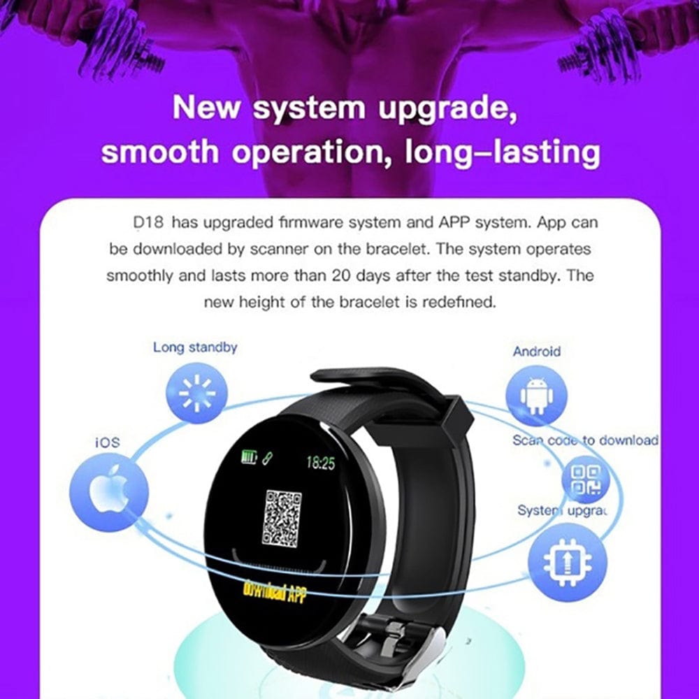 Trade Castle mens D18 Bluetooth Smart Watch, Men Women Blood Pressure Heart Rate Monitor Smart Watch, Pedometer Sport Tracker Smart Band For Android IOS