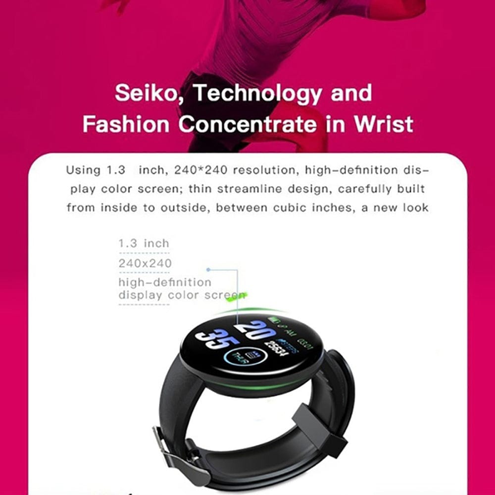 Trade Castle mens D18 Bluetooth Smart Watch, Men Women Blood Pressure Heart Rate Monitor Smart Watch, Pedometer Sport Tracker Smart Band For Android IOS