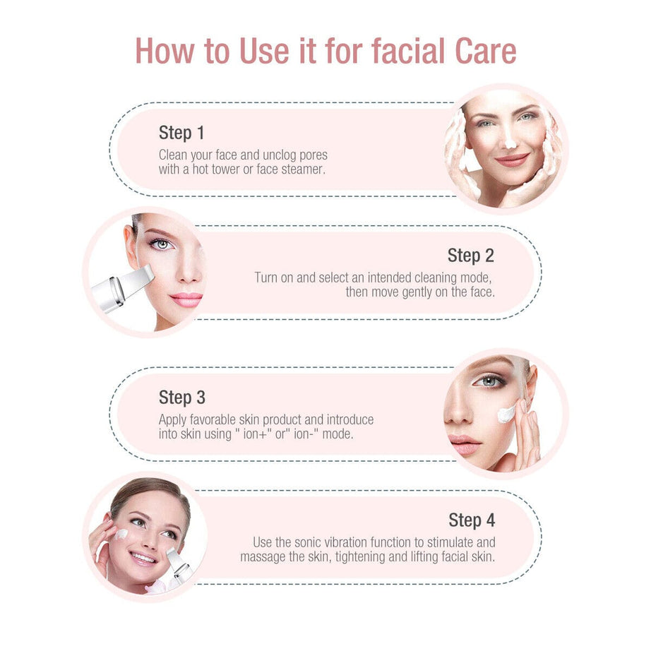 Trade Castle Skin care White Ultrasonic Skin Scrubber Deep Face Cleaning Machine Peeling Shovel Facial Pore Cleaner Face Skin Scrubber Lift Beauty Instrument Ultrasonic Facial Scrubber Pore Blackhead Remover Spatula Deep Skin Spa