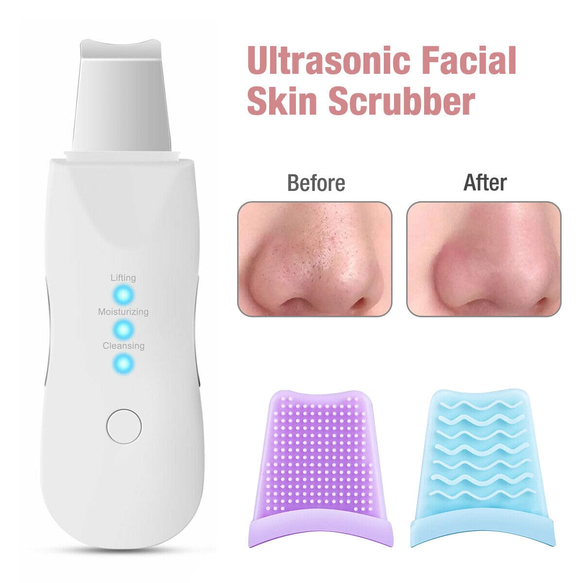 Trade Castle Skin care White Ultrasonic Skin Scrubber Deep Face Cleaning Machine Peeling Shovel Facial Pore Cleaner Face Skin Scrubber Lift Beauty Instrument Ultrasonic Facial Scrubber Pore Blackhead Remover Spatula Deep Skin Spa