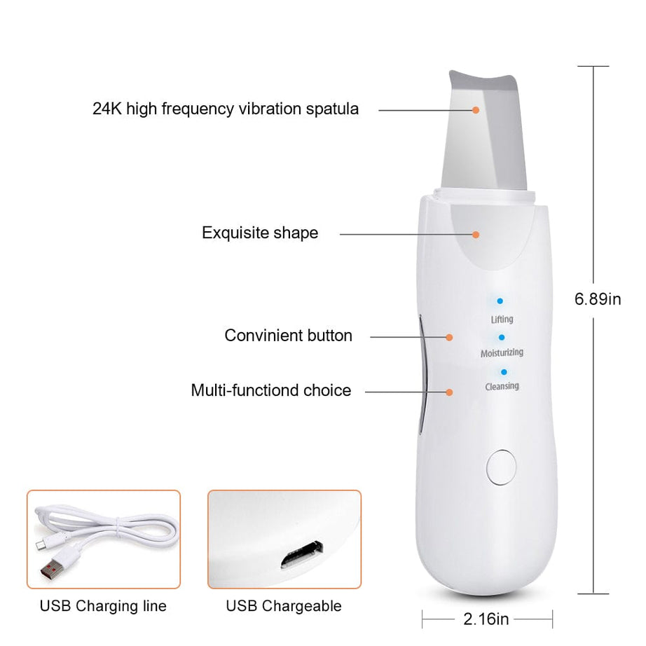 Trade Castle Skin care White Ultrasonic Skin Scrubber Deep Face Cleaning Machine Peeling Shovel Facial Pore Cleaner Face Skin Scrubber Lift Beauty Instrument Ultrasonic Facial Scrubber Pore Blackhead Remover Spatula Deep Skin Spa