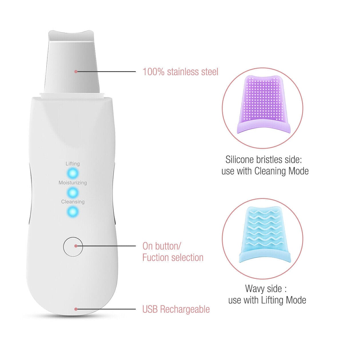 Trade Castle Skin care White Ultrasonic Skin Scrubber Deep Face Cleaning Machine Peeling Shovel Facial Pore Cleaner Face Skin Scrubber Lift Beauty Instrument Ultrasonic Facial Scrubber Pore Blackhead Remover Spatula Deep Skin Spa