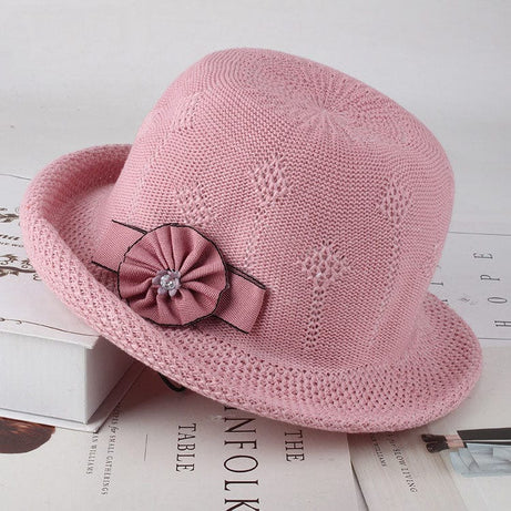 Trade Castle Summer items Flowers pink / One size 57cm Women'S Hats Korean Version Of The Fashion Alice Along The Flower Knitted Women'S Hats Sun Hats