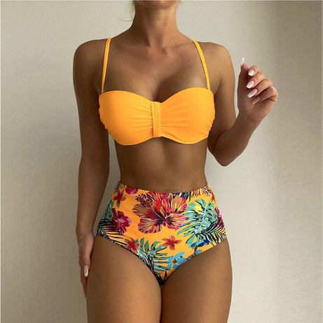 Trade Castle Summer items Orange / L Women's Floral Print Spaghetti Strap Bikini Bathing Suit 2 Piece Swimsuits
