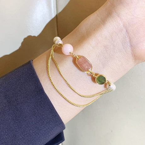 Trade Castle womens Pink Women's Natural Freshwater Pearl Strawberry Crystal Bracelet