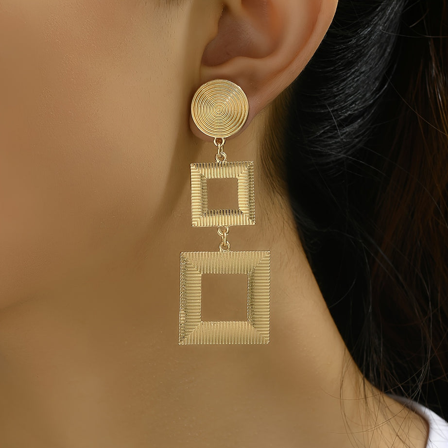 Hollow Square Shape Colorful Dangle Earrings Cute Simple Style Iron Jewelry Daily Wear Accessories