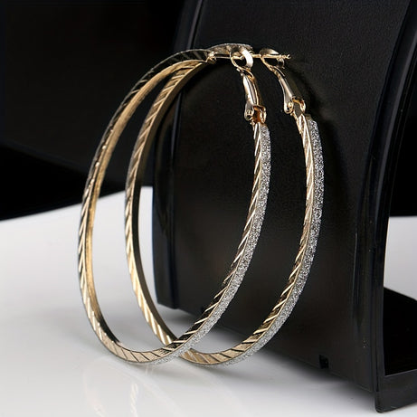 Exaggerated Hollow Round Shaped Hoop Earrings Elegant Sexy Style Night Club Ear Accessories For Women With Frosted Sticker