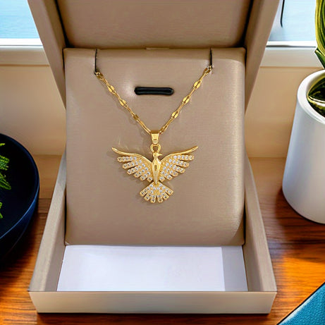 Party Jewelry Phoenix Bird Pendant Necklace, Stainless Steel Chain Necklace For Women
