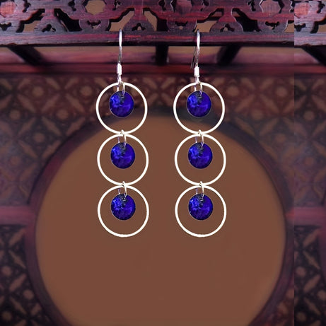 Y2K Retro Ethnic Style Hollow Circle With Blue Disc Dangle Earrings Creative Gift For Women Girls