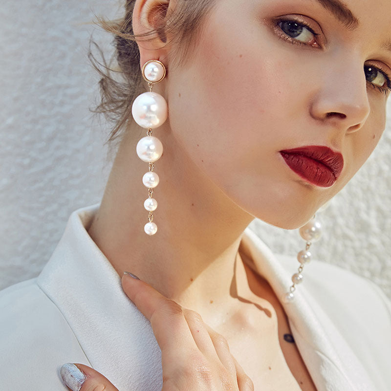 Exquisite Pearl Stud Dangle Earrings Fashion Long Earrings Special Occasion Wear For Womenn Party Wedding Female Jewelry Gift