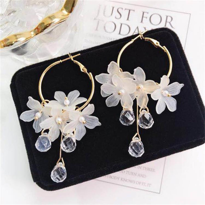 White Acrylic Flower Handmade Women's Long Earrings Female Wedding Party Jewelry Gift