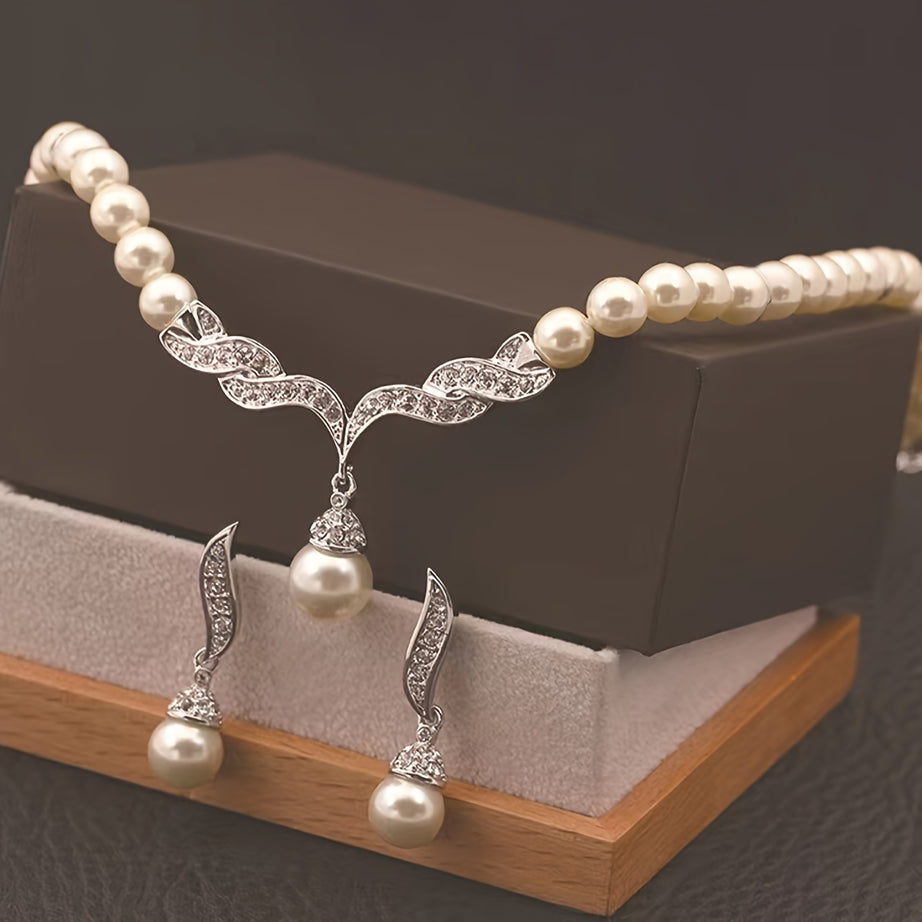 3pcs Earrings Plus Necklace Elegant Jewelry Set Inlaid Rhinestone Made Of Milky Stones Dainty Party Accessories Perfect Birthday Gift For Your Lover