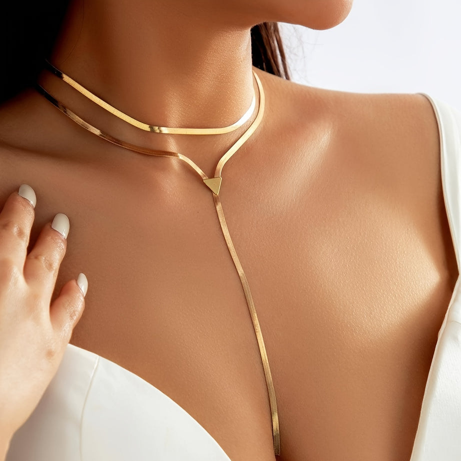 2 Pieces / Set Golden Y-shaped Necklace Simple Punk Style Copper Jewelry Nightclub Carnival Necklace