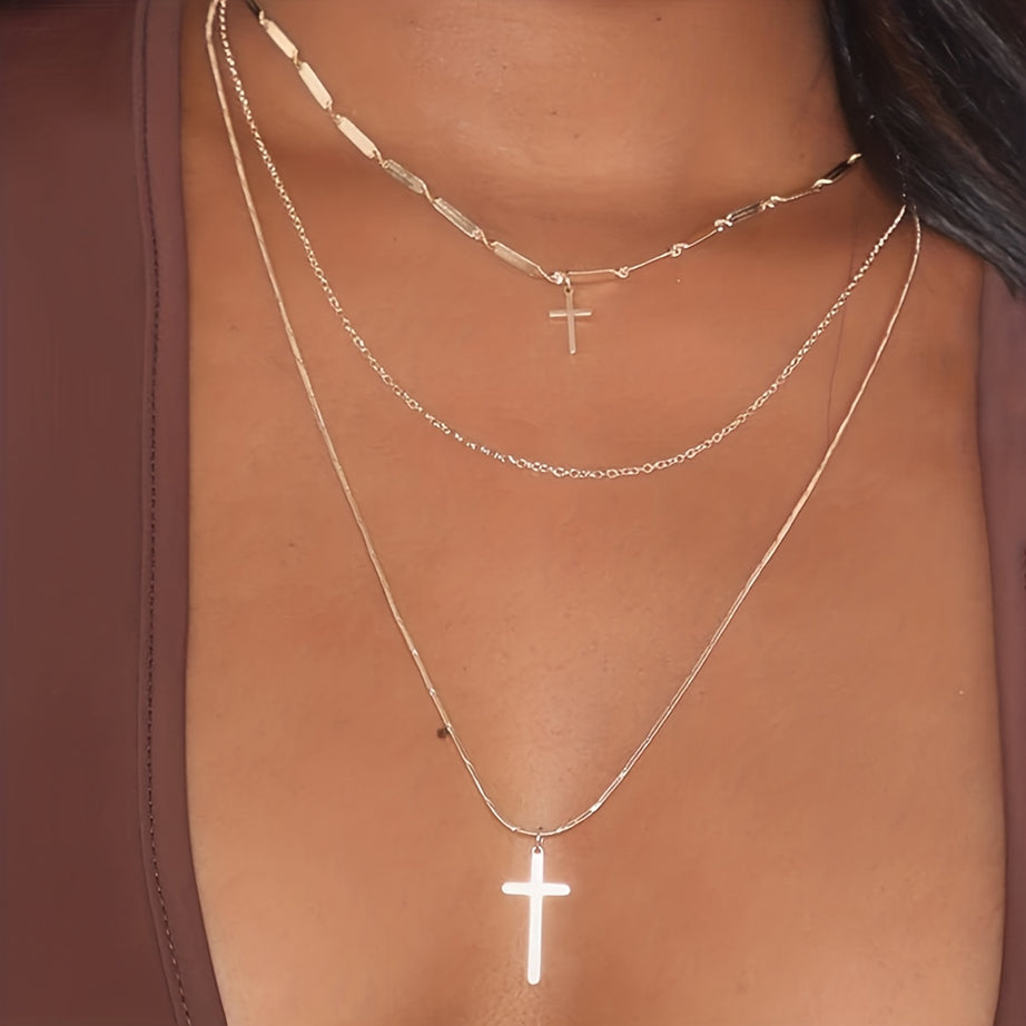 Minimalist Style Multilayer Cross Necklace, Female Easter Christmas Holiday Gift Accessories