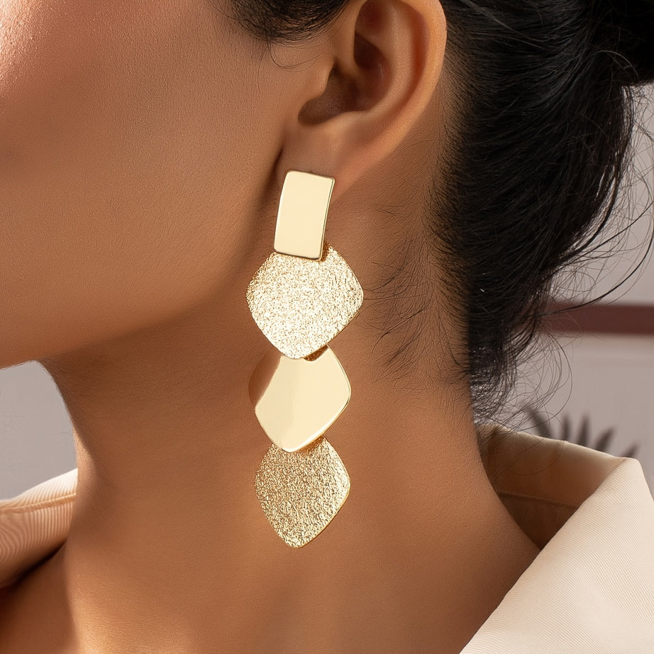 Rhombus Shape Golden Long Dangle Earrings Bohemian Vocation Style 18K Gold Plated Jewelry Trendy Female Ear Ornaments