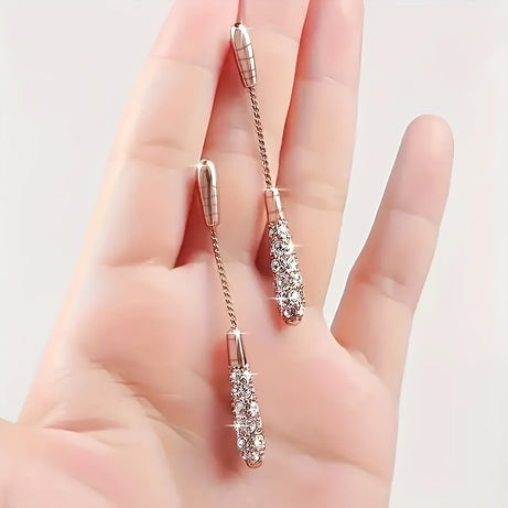 Ladies Fashion Elegant Long Teardrop Tassel Long Teardrop Earrings For Women Engagement Party Noble Style Sparkle Artificial Synthetic Gemstone Tassel Earrings Party Wedding Jewelry