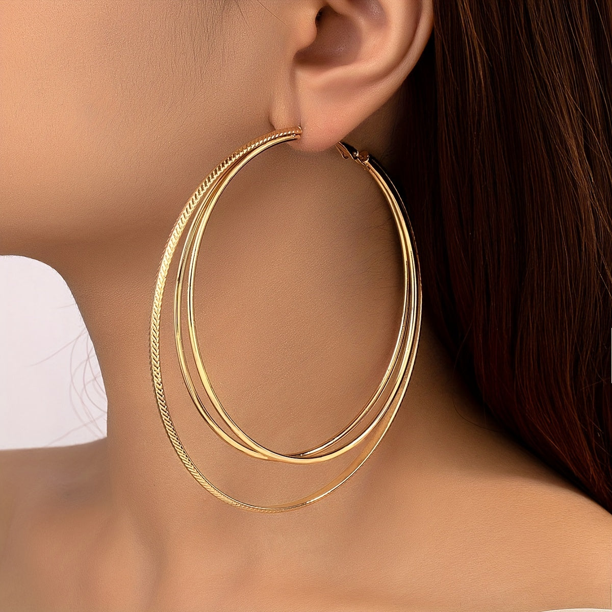 3-layer Golden Hoop Earrings Sexy Cute Style Iron 18K Gold Plated Jewelry Trendy Gift For Female Daily Casual