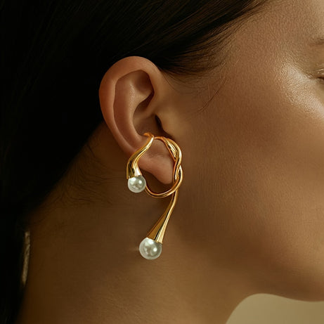 Geometric Irregular Line Ear Loop Alloy 14K Gold Plated Jewelry Elegant Punk Style For Women Wedding Party Earrings